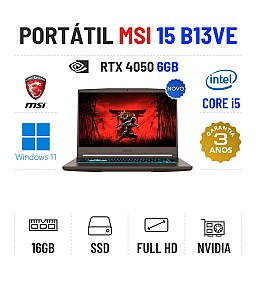 MSI THIN 15 B13VE-2841XPT | 15.6'' FULLHD 144HZ | i5-13420H | 16GB RAM | 480GB SSD | RTX 4050 6GB 