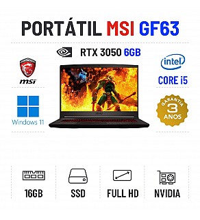 MSI GF63 | 15.6'' FULLHD 144HZ | i5-12450H | 16GB RAM | 480GB SSD | RTX3050 6GB 