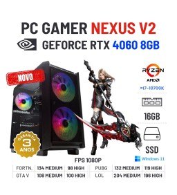 PC GAMER NEXUS V2 NOVO | RTX4060-8GB | RYZEN 5 = i7-10700K | 16GB RAM | 960GB SSD