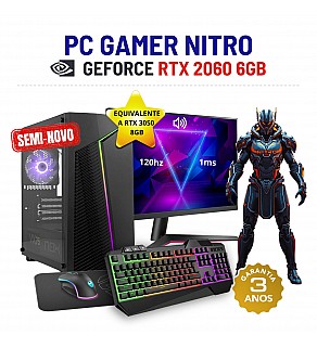 CONJUNTO GAMER NITRO SEMI-NOVO | RTX2060-6GB SUPERIOR A RTX3050-8GB | i3-12GEN=I7-9700 | 16GB RAM | 480GB SSD COM MONITOR + ACESSORIOS