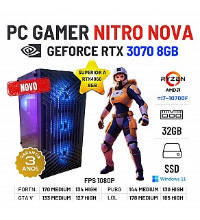 PC GAMER NITRO NOVA NOVO | RTX3070-8GB SUPERIOR RTX4060-8GB | RYZEN 5 = i7-10700F | 32GB RAM | 960GB SSD