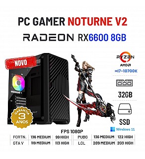 PC GAMER NOTURNE V2 NOVO | RTX6600-8GB | RYZEN 5 = i7-10700K | 32GB RAM | 480GB SSD
