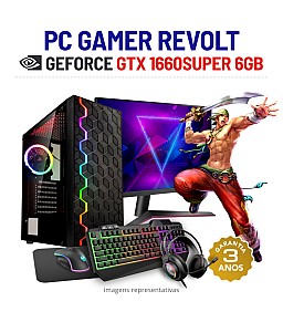 CONJUNTO GAMER REVOLT | GTX1660SUPER-6GB | I3-10100F | 16GB RAM | SSD+HDD COM MONITOR + ACESSORIOS
