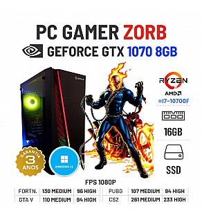 PC GAMER ZORB NOVO | GTX1070-8GB | RYZEN=i7-10700F | 16GB RAM | 240GB SSD