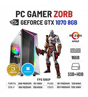 PC GAMER ZORB NOVO GTX1070-8GB RYZEN 5 4500 16GB RAM SSD+HDD