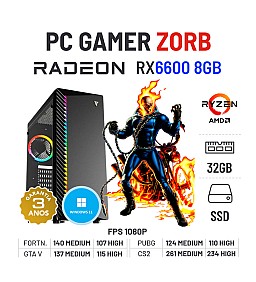PC GAMER ZORB NOVO | RX6600-8GB | RYZEN 5 4500 | 32GB RAM | 1TB SSD