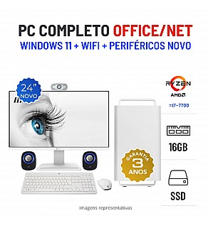 CONJUNTO PC OFFICE/NET WHITE EDITION | RYZEN 5 = i7-7700 | 16GB RAM | 240GB SSD COM MONITOR + ACESSORIOS