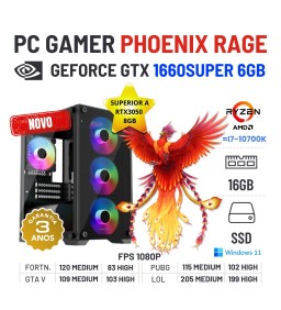 PC GAMER PHOENIX RAGE NOVO | GTX1660SUPER-6GB=RTX3050-8GB | RYZEN=i7-10700K | 16GB RAM | 480GB SSD