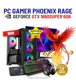 CONJUNTO GAMER PHOENIX RAGE | GTX1660SUPER-6GB=RTX3050-8GB | RYZEN=i7-10700K | 16GB RAM | 480GB SSD COM MONITOR + ACESSORIOS