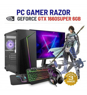 CONJUNTO GAMER RAZOR | GTX1660SUPER-6GB | XEON 12 CORES SUPERIOR A I7-8700 | 16GB RAM | 240GB SSD COM MONITOR + ACESSORIOS