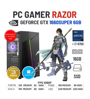 PC GAMER NOVO RAZOR | GTX1660SUPER-6GB | XEON 12 CORES SUPERIOR A I7-8700 | 16GB RAM | 240GB SSD OFERTA KIT TECLADO+RATO+TAPETE