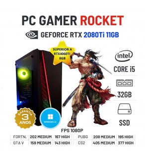 PC GAMER ROCKET NOVO | RTX2080TI-11GB SUPERIOR A RTX4060TI-8GB | I5-14400F | 32GB RAM | 960GB SSD