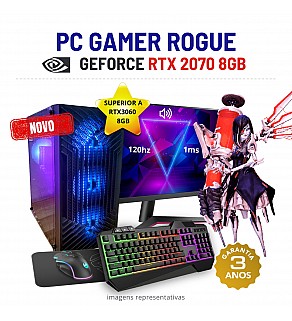 CONJUNTO GAMER ROGUE | RTX2070-8GB SUPERIOR RTX3060-8GB | RYZEN 5 = i7-10700K | 32GB RAM | 480GB SSD COM MONITOR + ACESSORIOS