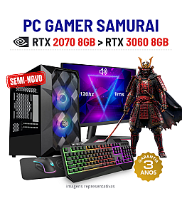 CONJUNTO GAMER SAMURAI SEMI-NOVO | RTX2070-8GB SUPERIOR A RTX3060-8GB | RYZEN 5 = i7-10700F | 16GB RAM | 480GB SSD COM MONITOR + ACESSORIOS