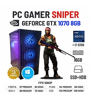 PC GAMER SNIPER | GTX1070-8GB | XEON=I7-8700 | 16GB RAM | SSD+HDD