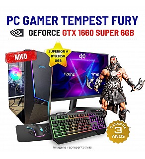 CONJUNTO GAMER TEMPEST FURY | GTX1660SUPER-6GB | I3-10GEN=I7-7700 | 16GB RAM | 240GB SSD COM MONITOR + ACESSORIOS