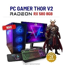 CONJUNTO GAMER THOR V2 NOVO | RX580-8GB | RYZEN 3 = i7-7700K | 16GB RAM | 480GB SSD COM MONITOR + ACESSORIOS