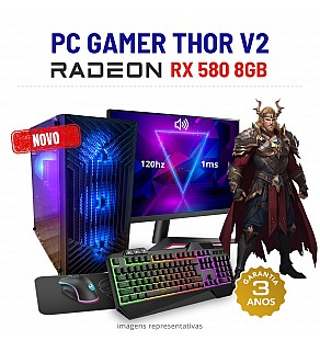 CONJUNTO GAMER THOR V2 NOVO | RX580-8GB | RYZEN 3 = i7-7700K | 16GB RAM | 480GB SSD COM MONITOR + ACESSORIOS