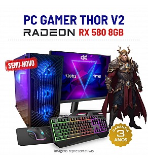 CONJUNTO GAMER THOR V2 SEMI-NOVO | RX580-8GB | RYZEN 3 = i7-7700K | 16GB RAM | 480GB SSD COM MONITOR + ACESSORIOS
