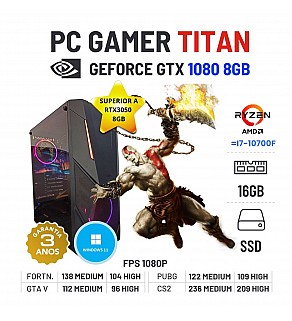 PC GAMER TITAN NOVO | GTX1080-8GB SUPERIOR RTX3050-8GB | RYZEN=i7-10700F | 16GB RAM | 480GB SSD OFERTA KIT TECLADO+RATO+TAPETE