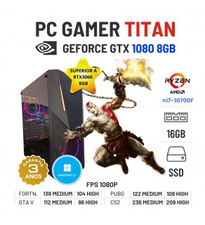 PC GAMER TITAN NOVO | GTX1080-8GB SUPERIOR RTX3060-8GB | RYZEN=i7-10700F | 16GB RAM | 480GB SSD