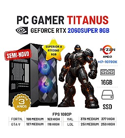 PC GAMER TITANUS SEMI-NOVO | RTX2060SUPER-8GB SUPERIOR A RTX3060-8GB | RYZEN 5 = i7-10700K | 16GB RAM | 480GB SSD
