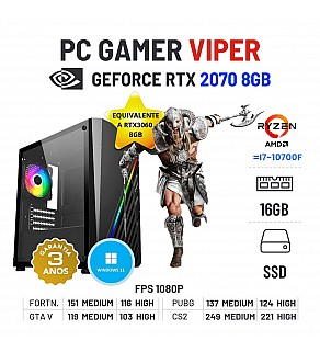 PC GAMER VIPER NOVO | RTX2070-8GB = RTX3060-8GB | RYZEN=i7-10700F | 16GB RAM | 480GB SSD OFERTA KIT TECLADO+RATO+TAPETE