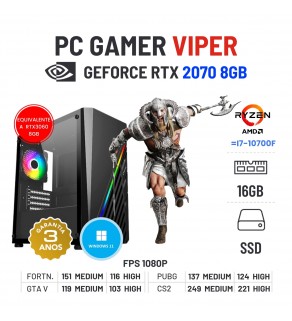 PC GAMER VIPER NOVO | RTX2070-8GB | RYZEN=i7-10700F | 16GB RAM | 480GB SSD OFERTA KIT TECLADO+RATO+TAPETE