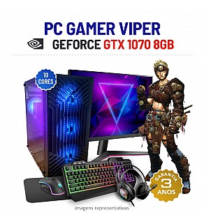 CONJUNTO GAMER VIPER | GTX1070-8GB | XEON 10 CORES SUPERIOR I7-9700 | 16GB RAM | SSD+HDD COM MONITOR + ACESSORIOS