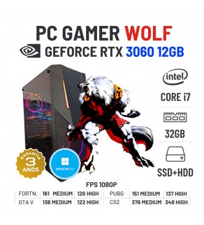 PC GAMER WOLF NOVO | RTX3060-12GB | i7-11700K | 32GB RAM | SSD+HDD