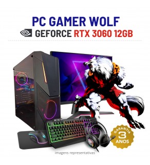 CONJUNTO GAMER WOLF NOVO | RTX3060-12GB | i7-11700K | 32GB RAM | SSD+HDD COM MONITOR + ACESSORIOS