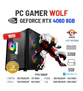 PC GAMER WOLF NOVO | RTX4060-8GB | RYZEN=i7-10700K | 32GB RAM | 960GB SSD
