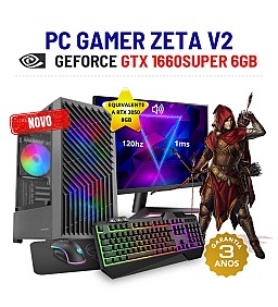 CONJUNTO GAMER ZETA V2 | GTX1660SUPER-6GB | RYZEN 5 = i7-10700F | 16GB RAM | 480GB SSD COM MONITOR + ACESSORIOS