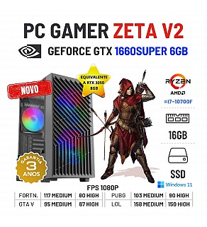 PC GAMER ZETA V2 NOVO | GTX1660SUPER-6GB | RYZEN 5 = i7-10700F | 16GB RAM | 480GB SSD
