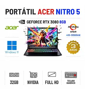 ACER NITRO 5 AN515-45-R5JZ | 15.6'' FULLHD IPS 360Hz | RYZEN 9 = I9-11980HK | 32GB RAM | 960GB SSD | RTX3080 8GB | TECLADO NUMÉRICO