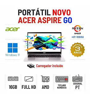 ACER ASPIRE GO AG15-42P | 15.6'' FULLHD | RYZEN 7 = I7-1260P | 16GB RAM | 480GB SSD | AMD RADEON | TECLADO NUMÉRICO | CARREGADOR INCLUÍDO ACER ASPIRE GO AG15-42P | 15.6'' FULLHD | RYZEN 7 = I7-1260P | 16GB RAM | 480GB SSD | AMD RADEON | TECLADO NUMÉRICO | CARREGADOR INCLUÍDO
