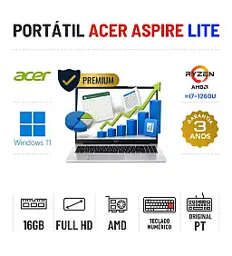 ACER ASPIRE LITE AL15-45P | 15.6'' FULLHD | RYZEN 7 = I7-1260P | 16GB RAM | 480GB SSD | AMD RADEON | TECLADO NUMÉRICO
