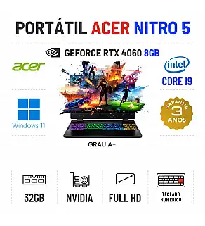 ACER NITRO 5 AN515-58-77YB | 15.6'' FULLHD 144Hz | I9-12900H | 32GB RAM | 960GB SSD | RTX4060 8GB | TECLADO NUMERICO
