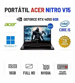 ACER NITRO V15 | 15.6'' FULLHD 144Hz | I5-13420H | 16GB RAM | 480GB SSD | RTX4050 6GB | TECLADO NUMÉRICO