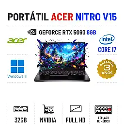 ACER NITRO V15 | 15.6'' FULLHD 180Hz | I7-13620H | 32GB RAM | 960GB SSD | RTX5060 8GB | TECLADO NUMÉRICO