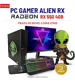 CONJUNTO GAMER ALIEN RX | RX550-4GB | RYZEN 5 PRO=I7-7700 | 16GB RAM | 240GB SSD COM MONITOR + ACESSORIOS