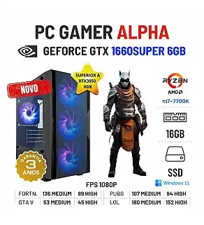 PC GAMER ALPHA NOVO | GTX1660SUPER-6GB=RTX3050-8GB | RYZEN 3 = i7-7700K | 16GB RAM | 480GB SSD PC GAMER ALPHA NOVO | GTX1660SUPER-6GB=RTX3050-8GB | RYZEN 3 = i7-7700K | 16GB RAM | 480GB SSD