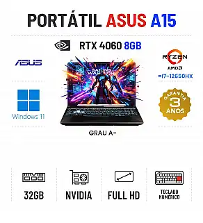 ASUS TUF GAMING A15 | 15.6'' FULLHD 144HZ | RYZEN 7 = I7-12650HX | 32GB RAM | 960GB SSD | RTX4060 8GB | TECLADO NUMÉRICO 