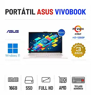 NOVO - ASUS VIVOBOOK M1502YA | 15.6'' FULLHD | RYZEN 7 = i7-1260P | 16GB RAM | 960GB SSD | TECLADO NUMÉRICO