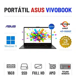 NOVO - ASUS VIVOBOOK 15 E1504FA | 15.6'' FULLHD | RYZEN 5 = i7-1160G7 | 16GB RAM | 480GB SSD | TECLADO NUMÉRICO | OFERTA DE OFFICE 2021