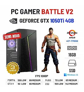 PC GAMER BATTLE V2 SEMI-NOVO | GTX1050Ti-4GB | RYZEN 3 = i7-7700K | 16GB RAM | 240GB SSD