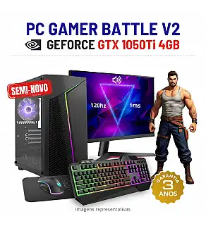 CONJUNTO GAMER BATTLE V2 SEMI-NOVO | GTX1050Ti-4GB | RYZEN 3 = i7-7700K | 16GB RAM | 240GB SSD COM MONITOR + ACESSORIOS