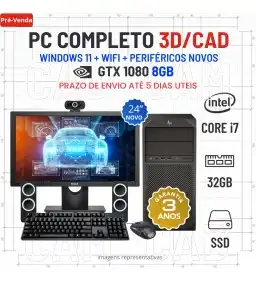 CONJUNTO 3D/CAD HP Z2 G4 TOWER | i7-9700 | 32GB RAM | 480GB SSD | GTX1080-8GB COM MONITOR + ACESSORIOS