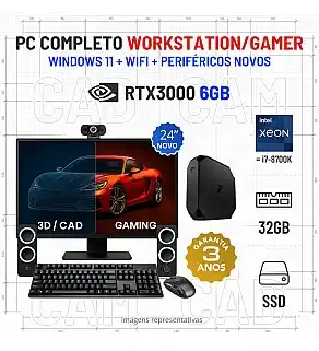 CONJUNTO WORKSTATION/GAMER HP Z2 G5 MICRO/MINI | XEON=i7-8700K | 32GB RAM | 960GB SSD | RTX3000-6GB=RTX3050-6GB COM MONITOR + ACESSORIOS CONJUNTO WORKSTATION/GAMER HP Z2 G5 MICRO/MINI | XEON=i7-8700K | 32GB RAM | 960GB SSD | RTX3000-6GB=RTX3050-6GB COM MONITOR + ACESSORIOS