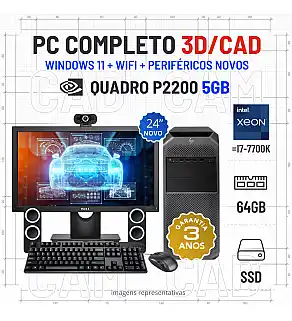 CONJUNTO WORKSTATION 3D/CAD HP Z4 G4 DIMENSION X | XEON=I7-7700K | 64GB RAM | 480GB SSD | QUADRO P2200 5GB COM MONITOR + ACESSORIOS